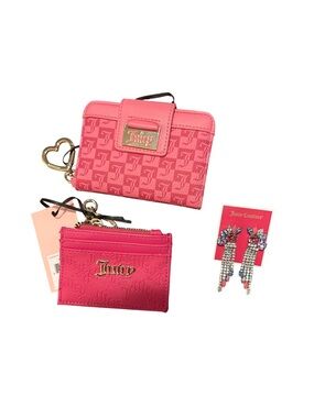 Juicy Couture Pink Card Holder & Mini Wallet Set Earring Bundle NWT